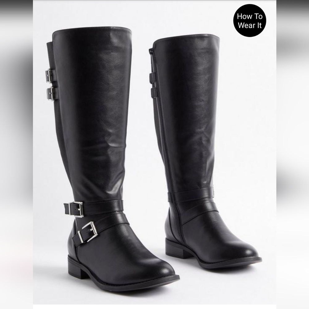 🆕️🖤 8WW BLACK BUCKLE KNEE BOOTS - PLUS SIZE FRIENDLY